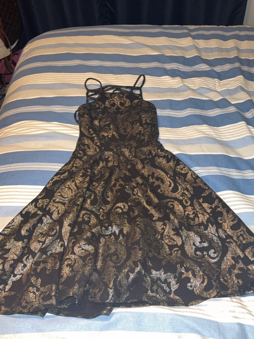 B Darlin Black and Gold Mini Dress